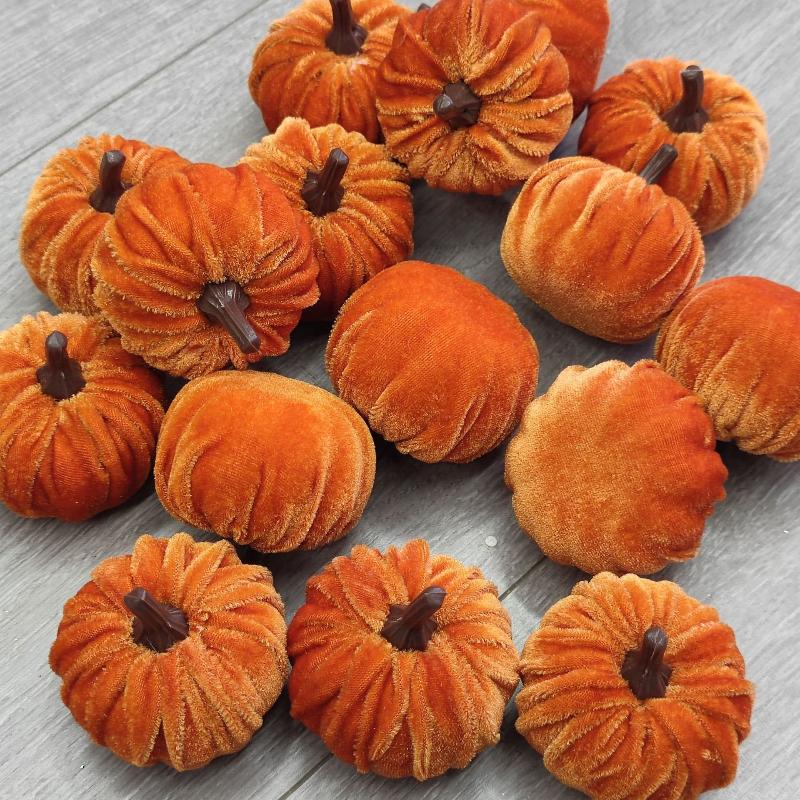 10Pcs Velvet Artificial Pumpkin Decor Desktop Pumpkin Ornament Autumn Fall Thanksgiving Harvest Festival Halloween Decoration