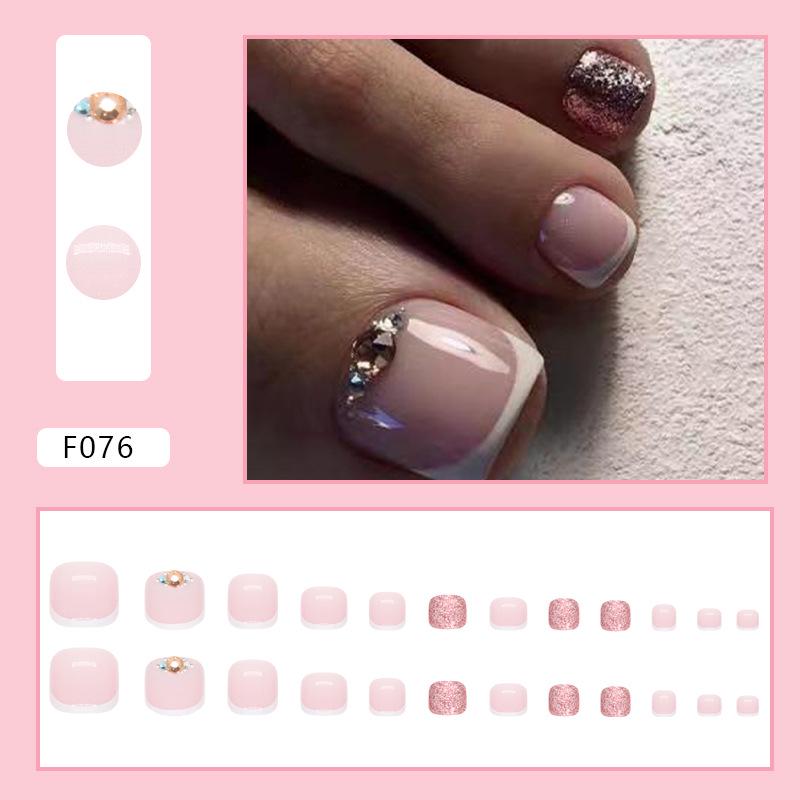 Chic French Diamond Flash Toenail Art: Sweet & Cool Fake Nails for Feet
