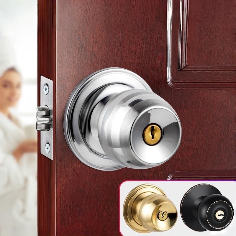 Round Aluminum Alloy Door Knob Lock Set Rotation Knobset with Key Metal Handle for Home Bathroom Bedroom
