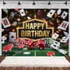 Casino Poker Chips Theme Birthday Party Decorations Playing Cards Money Golden Glitters Red Curtain BalloonS Cake Topper Banner