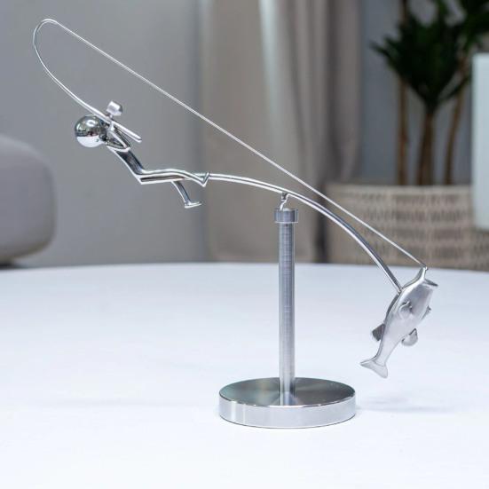 2Pcs Fisherman Balancing Sculpture Kinetic Balance Art Sculpture Interactive Fishing Figure Desktop Ornament for Home Office Decor Stress Relief Gift