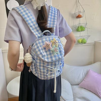 Women's Plaid Mini Backpack Junior High School Student Schoolbag Lightweight Backpack