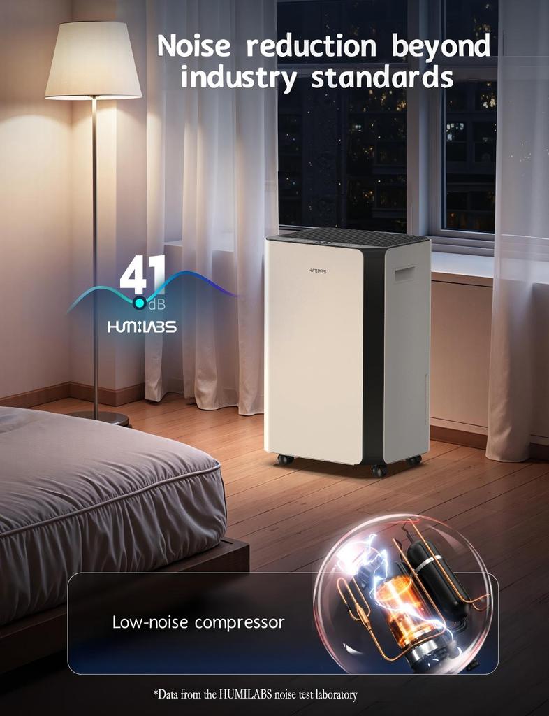 HUMILABS OL20-BD068CF 20L Dehumidifier, Wi-Fi & App Control, 4.5L Water Tank, 3 Operating Modes, 24 Hour Timer, Coverage Area 60m²