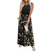 Sleeveless Floral Print Casual Dress for Women Waist Cinched Crew Neck Tank Long Maxi Dress for Daily Wear Vacation