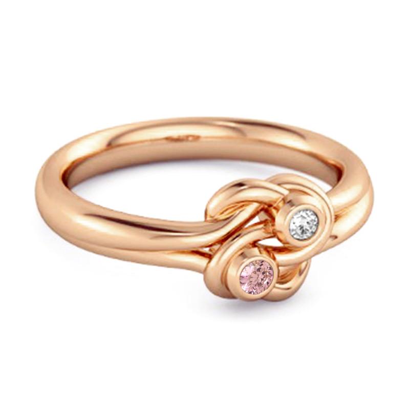 Pink CZ Dual Stone Stackable Women Wedding Ring  - 925 Sterling Silver Rose Gold Vermeil