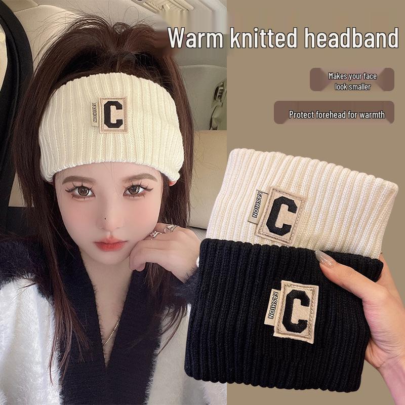 C-Shaped Wool Knit Headband: Women's Autumn Winter Windproof Forehead Protector and Hairband