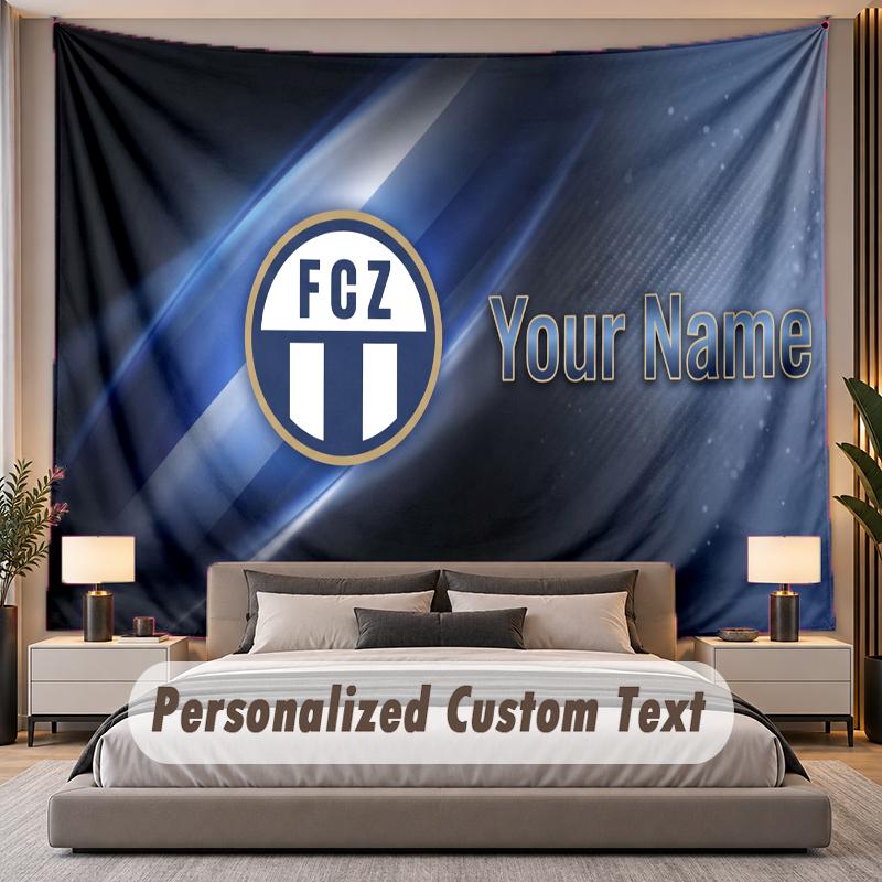 Benutzerdefinierte Namens-Text-Wandteppich FC Zürich Personalisierter Polyester-Wandteppich für Schlafzimmer und Zimmer
