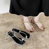 French Flat Heel Set Toe Square Head Cool Slippers Women's Outer Wear 2025 Summer New Temperament with Skirt Silver Roman Sandals