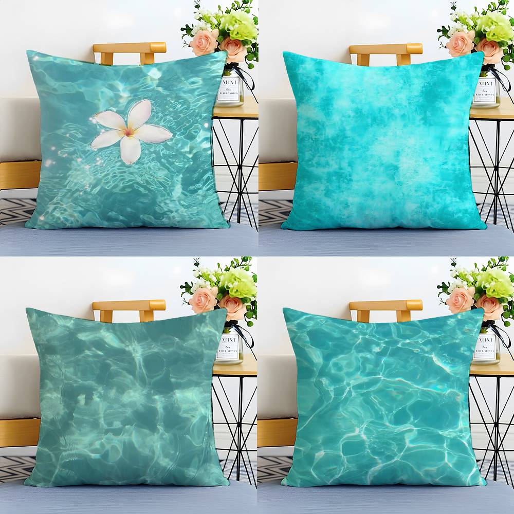 Blue Green Ocean Print Pattern Pillow Case Anti-dustmite Pillowcase Invisible Zipper Silky Short Plush Sofa Cushion Cover