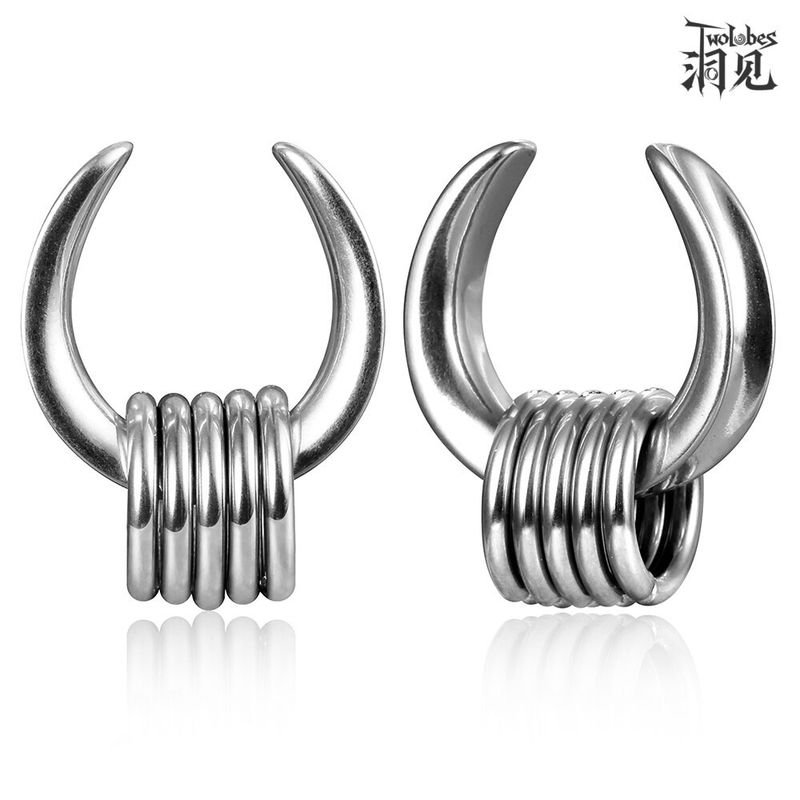 

Twolobes Cave Saddle Ear Extender with Buckle Ring European and American Punk Titanium Steel Ear Hole Ear Amplifier Piercing Ornament #1458 Saddle No. 2 with 5 Rings 8mm Silver(Single)