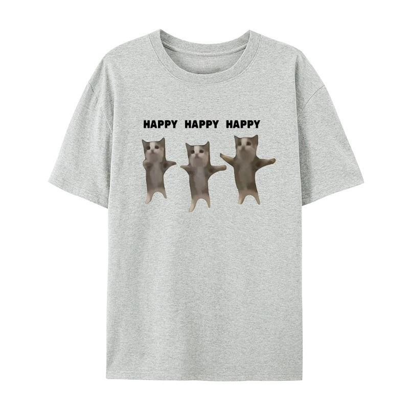 Cartoon Creative Happy Cat Casual TShirt Mens and Womens Luxury Brand Top