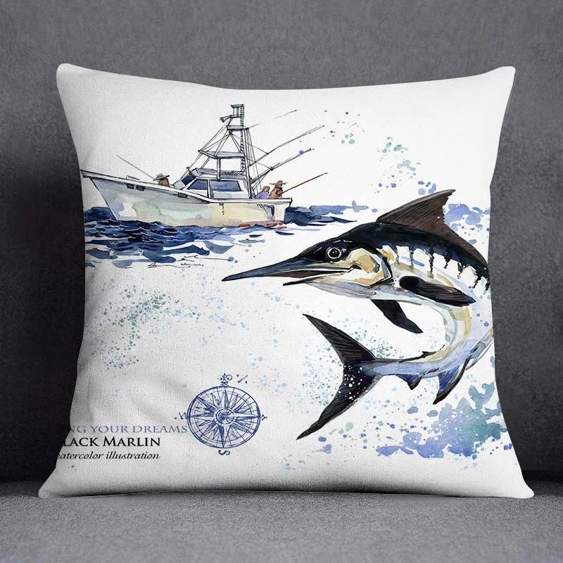 Ocean World Biological Printing Pattern Square Cushion Cover for Home Living Room Sofa Office Decoration Throw Pillow