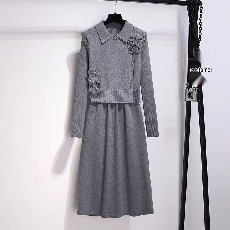

Комплект свитера-жилета и платья в корейском стиле – Женский вязаный костюм-юбка для осени/зимы 2XL
