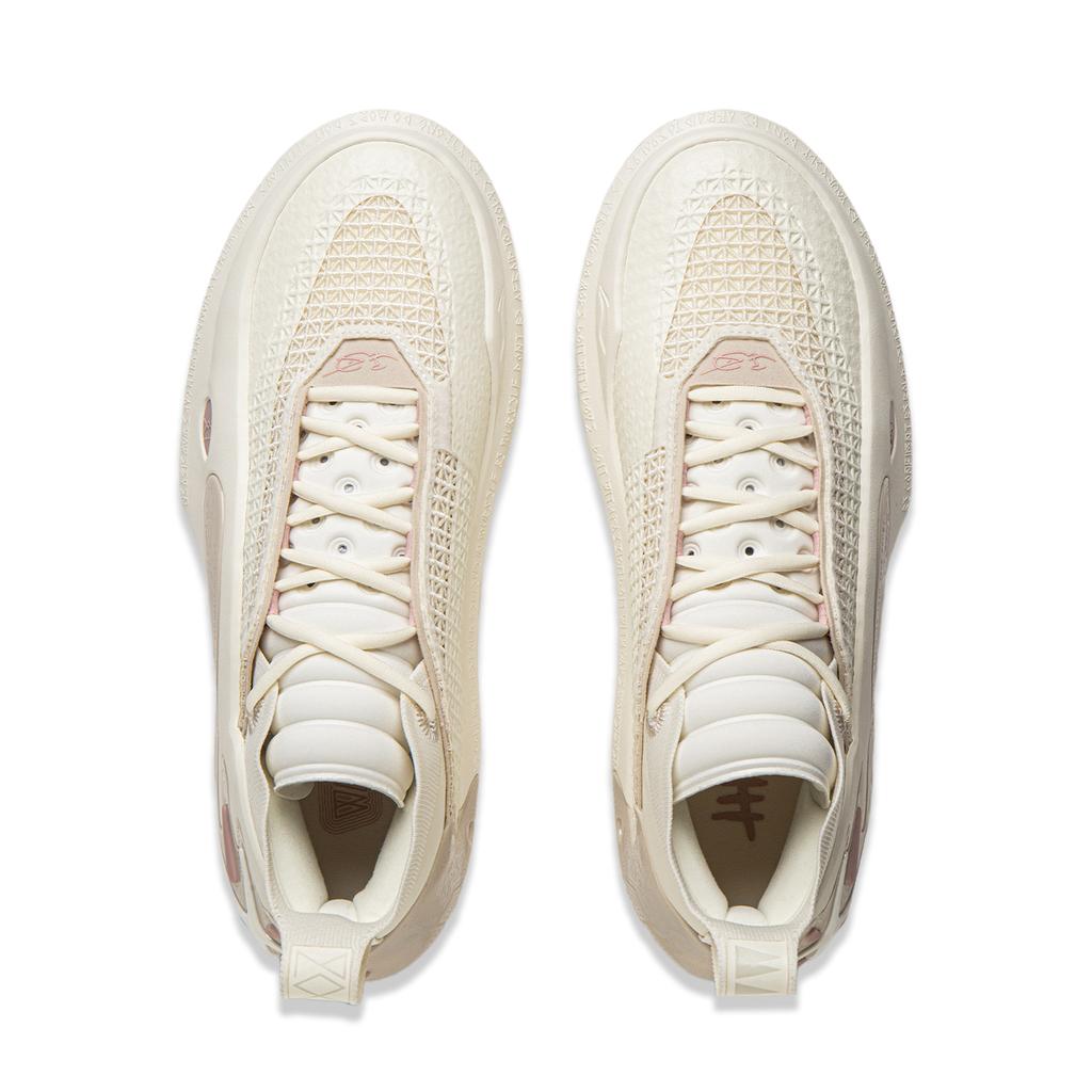 New LiNing Wow11 Cushioning, Slip Resistant, Abrasion Resistant, Lightweight, Rebound Mid Top Basketball Shoes Men's Ecru ABAU049-24