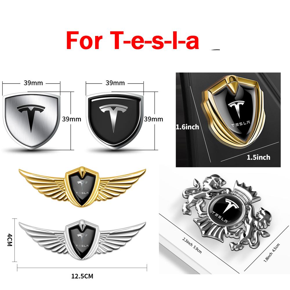 3D Metal Car Body Fender Emblem Shield Stickers Decor Valve Cap For Tesla Model 3 P100D Model S Y X P85D P75D Roadster Invader