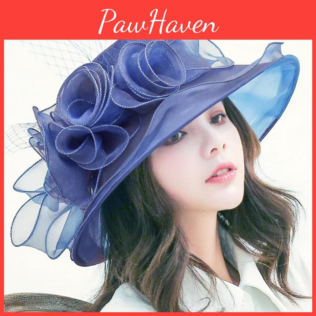 Hat Vintage Womens Sun Organza With Mesh Flower Details