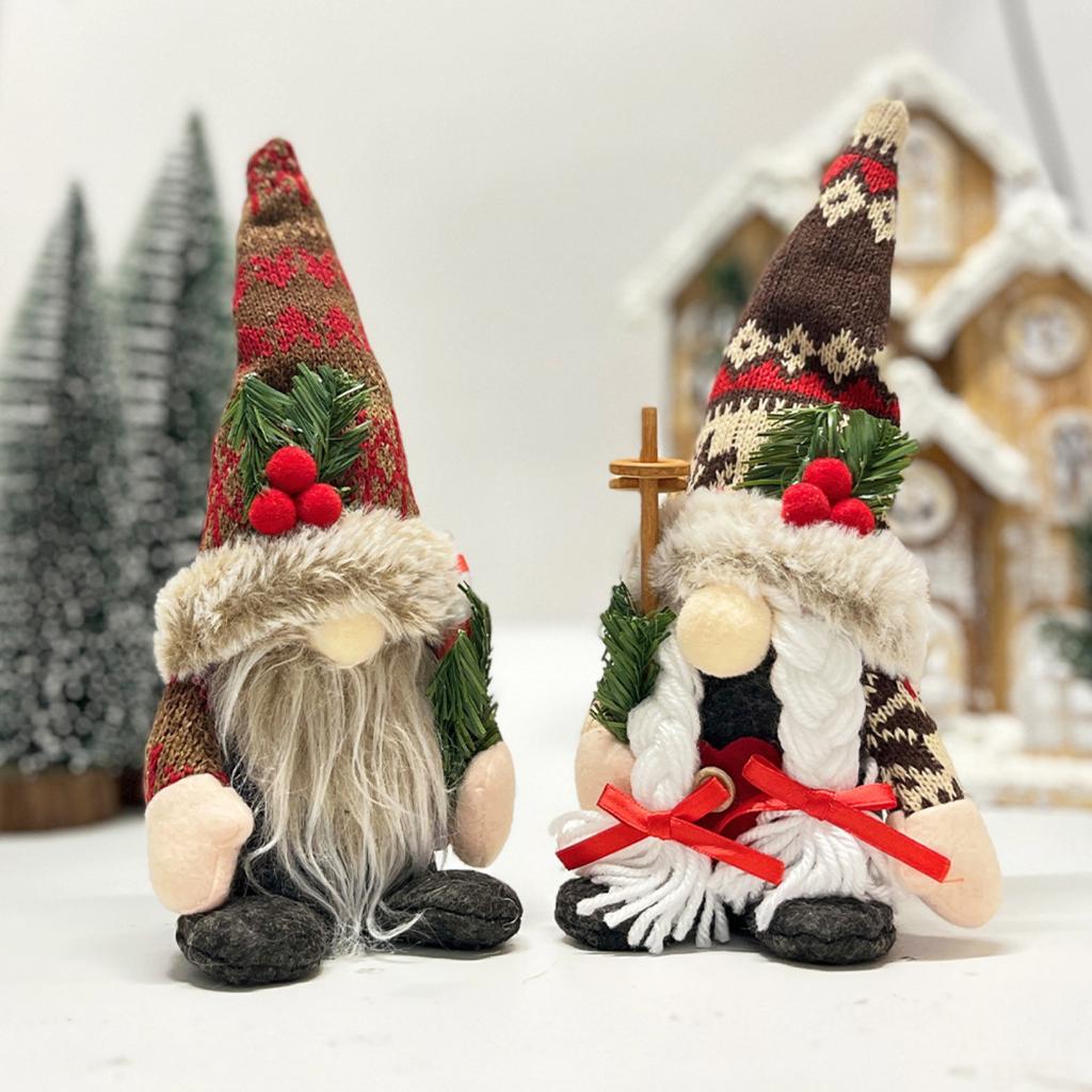 Christmas Doll Decorations Holding Branches Rudolph Doll Dwarf Faceless Doll Doll Ornaments Christmas Table Centerpiece Holiday Gifts Plush Toys