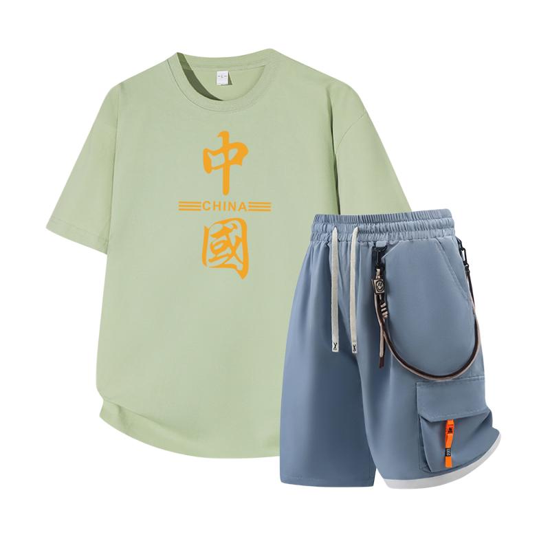 Men's Short Sleeved Set Summer Short Sleeved Slim Fit Upper Garment Men's Two-piece Set