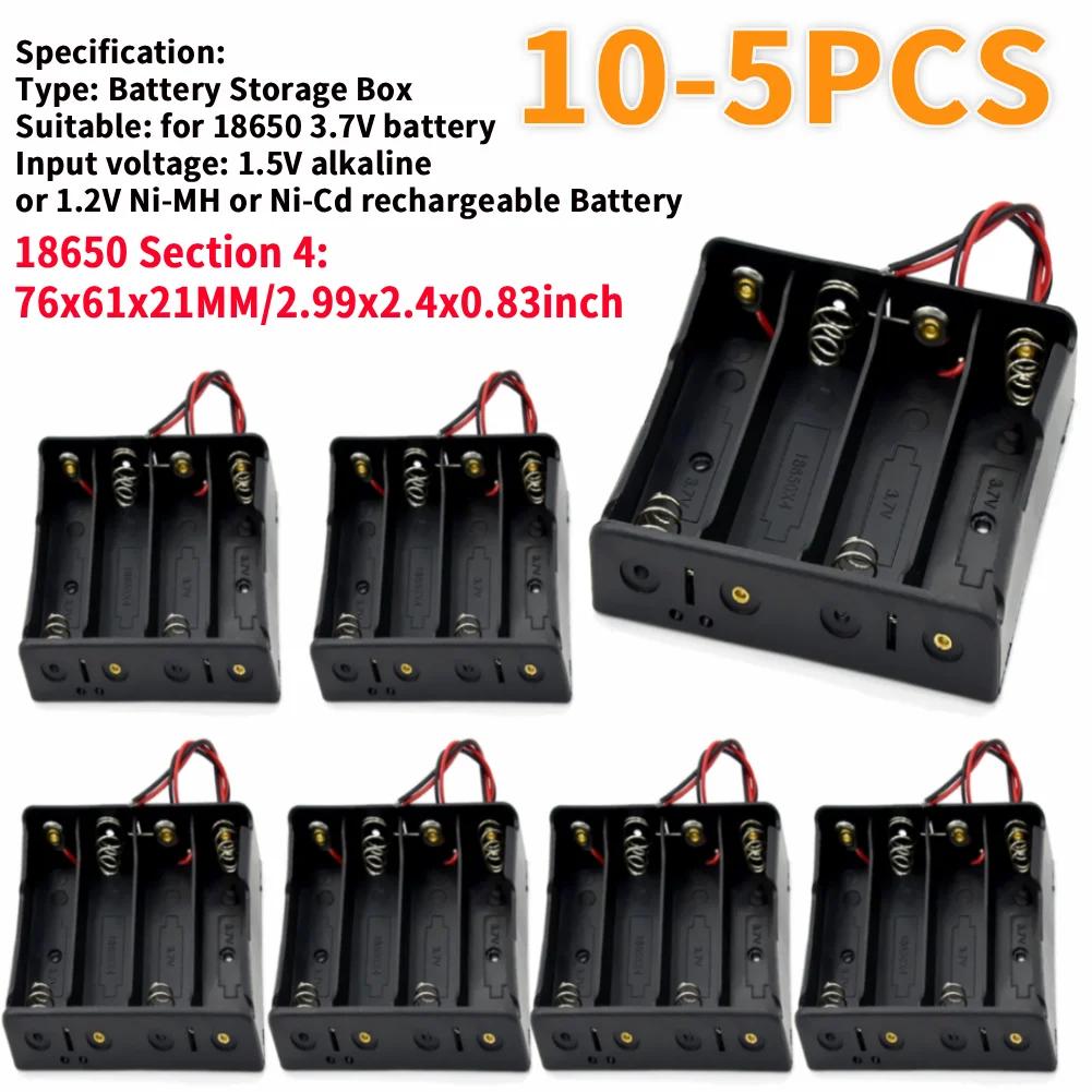 10-5 Pcs 1 2 3 4 Slot 18650 Battery Holder Plastic 18650 Battery Case Holder with Wire Lead Black for 18650 3.7V Battery