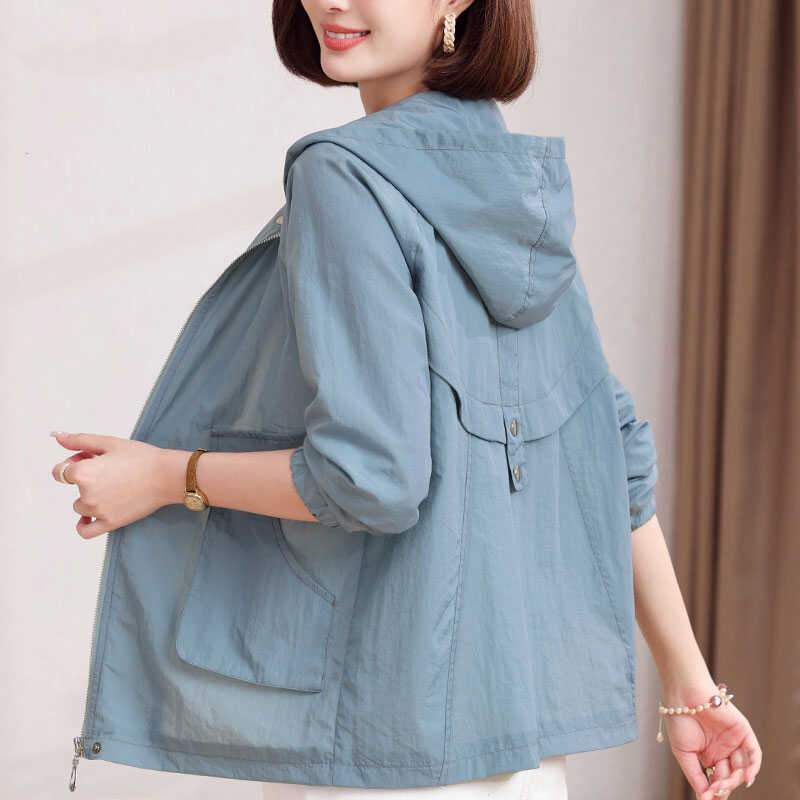 Moda primăvară vară jachetă subțire pentru femei, haină pentru femei, cu glugă, uniformă lungă de baseball, jachete largi