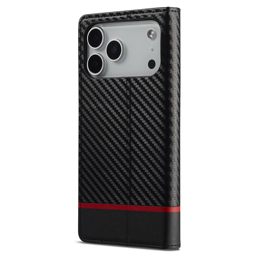 LC.IMEEKE For iPhone 17 Pro Wallet Case Carbon Fiber Texture Leather Phone Cover