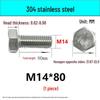 M14-30 304 Stainless Steel Fully Threaded Hex Head Screw Bolt
