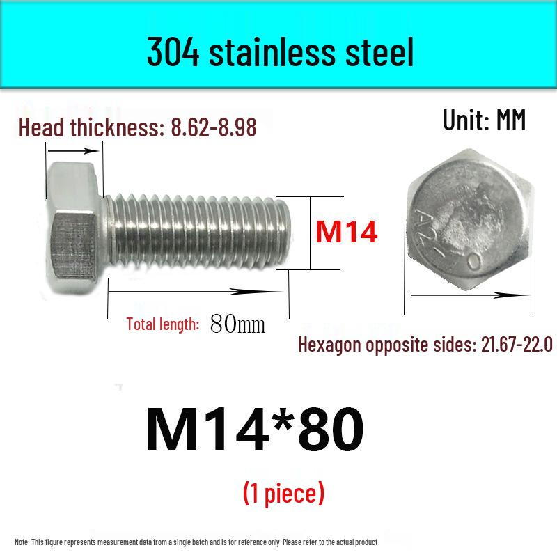 M14-30 304 Stainless Steel Fully Threaded Hex Head Screw Bolt