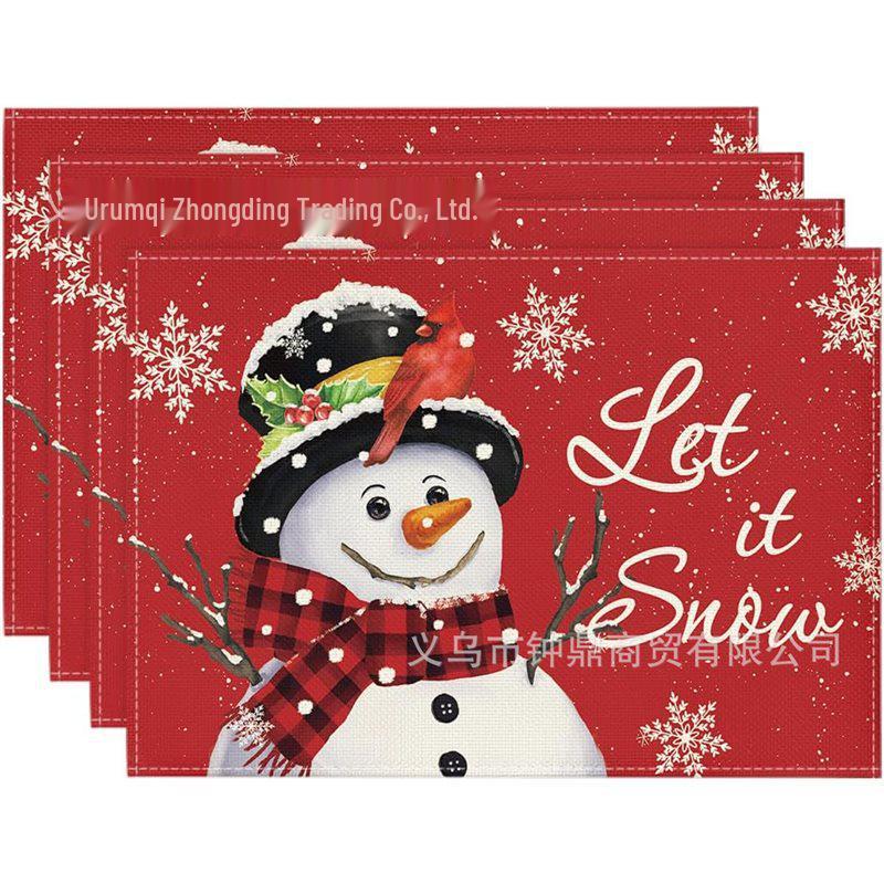 New Christmas Placemat: Pine Tree & Snowman Print, Linen, Heat-Resistant Winter Table Decor
