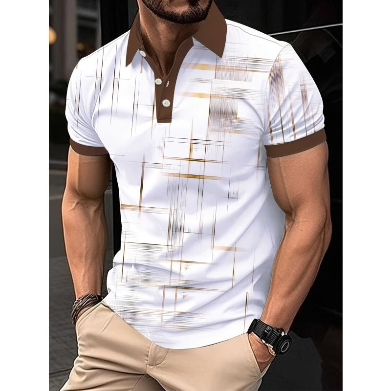 Printed Striped Flower Men's Lapel T-shirt Gradient Leopard Print T-shirt Summer Loose Fit