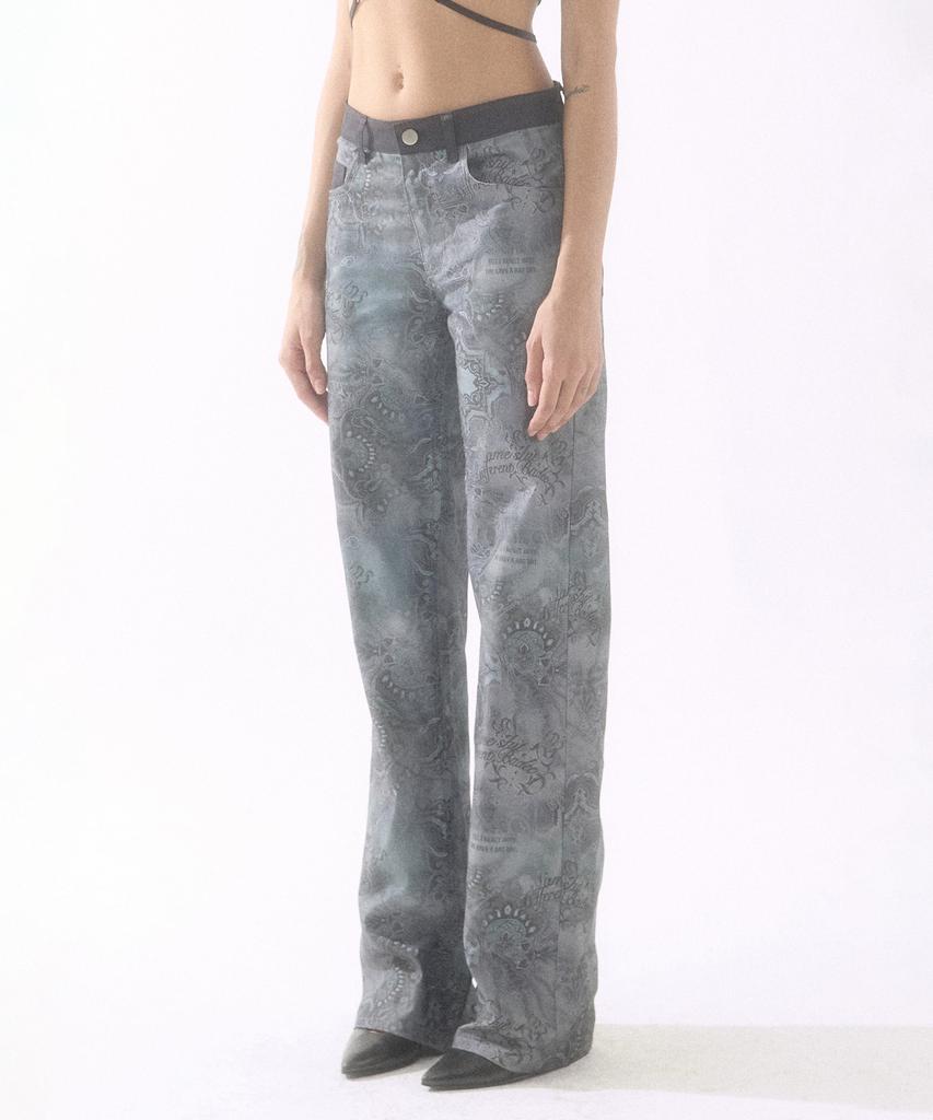 BADEE Printing Twill Pants Black Paisley