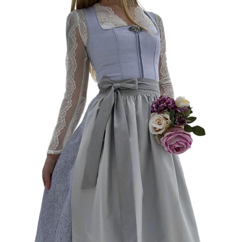 Oktoberfest Costumes for Women Beer Festival Outfits German Oktoberfest Dirndl Dresses for Halloween Beer Carnival Party L серебряный