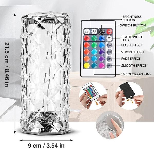16 Colors LED Crystal Rose Table Lamp Projector Touch Adjustable Romantic Diamond Atmosphere Light USB Touch Night Light