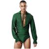 Mens Deep V Neck Long Sleeve Leotard Glitter Rhinestones Bodysuit Openable Crotch Latin Jazz Dance Ballet Costume