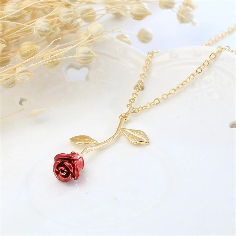 3D Rosenblumen-Halskette Benutzerdefinierte Charm-Halskette Ultimative Rosenblumen-Die Schöne und das Biest Boho-Schmuck Valentinstagsgeschenk für Frauen