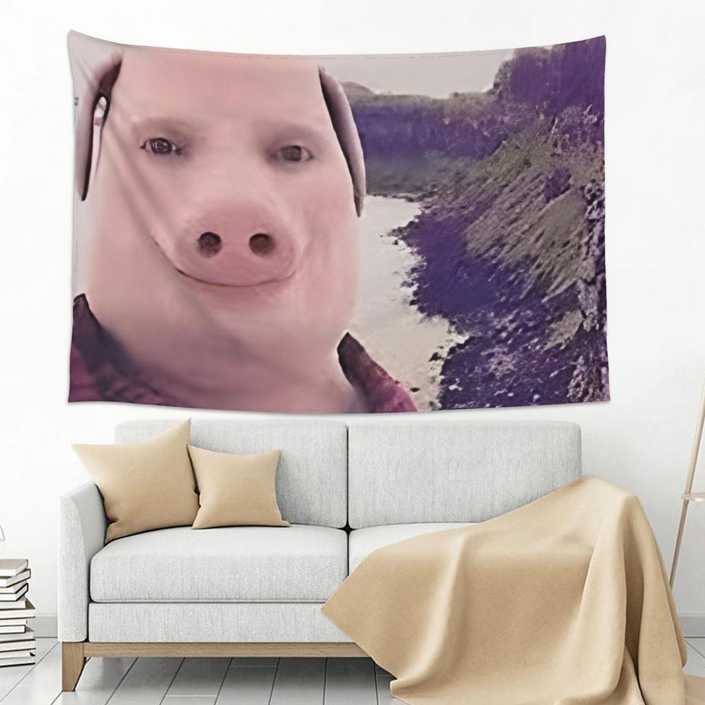 1pc John Pork Art Tapestry Whimsical Pig Face Wall Hanging for Home Decor Birthday Party Backdrop Gift