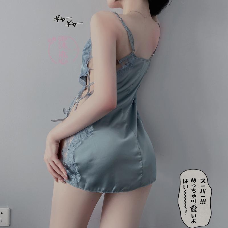 Sex underwear split suspender hollowed out sexy satin chiffon temptation skirt lace set