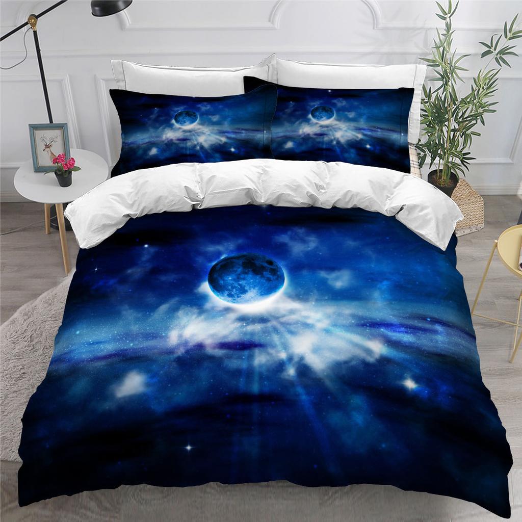 Set de lenjerie de pat 3D Universe Romantic Starry Planet Down Față de pernă 2/3 buc. Set husă de pat King Queen Cadou pentru bărbați Textile de acasă