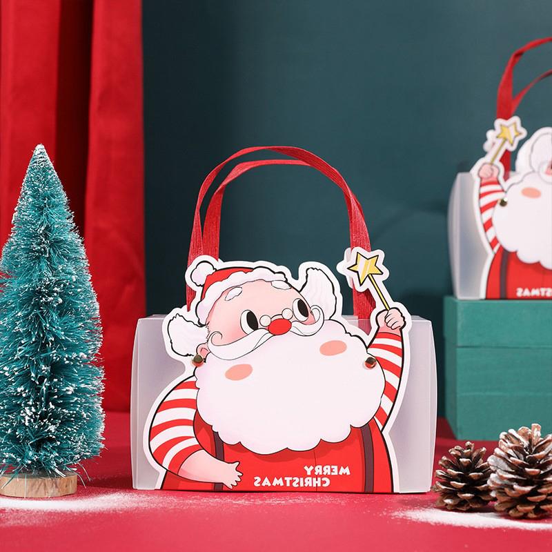 Christmas Eve Apple Candy Gift Bag Tote Gift Box Santa Claus Paper Bag Transparent Packaging Bag