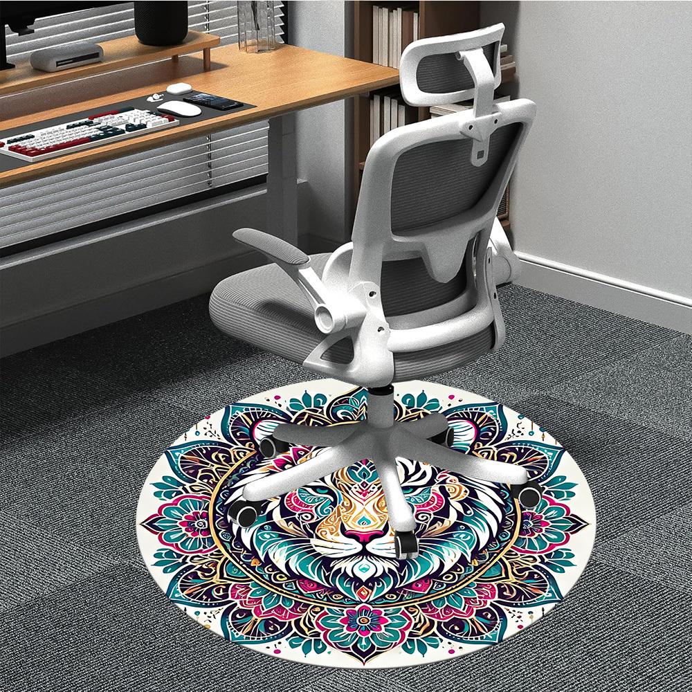 1pc Tiger Mandala Art Carpet, Round Non Slip Durable Large Size Office Carpet, Suitable for Office