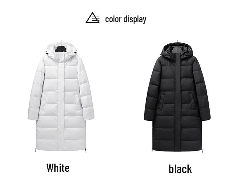 Men's Trendy Winter Long Hooded Down Jacket, Over-the-Knee, White Duck Filling, Unisex Outdoor Warmth Coat.