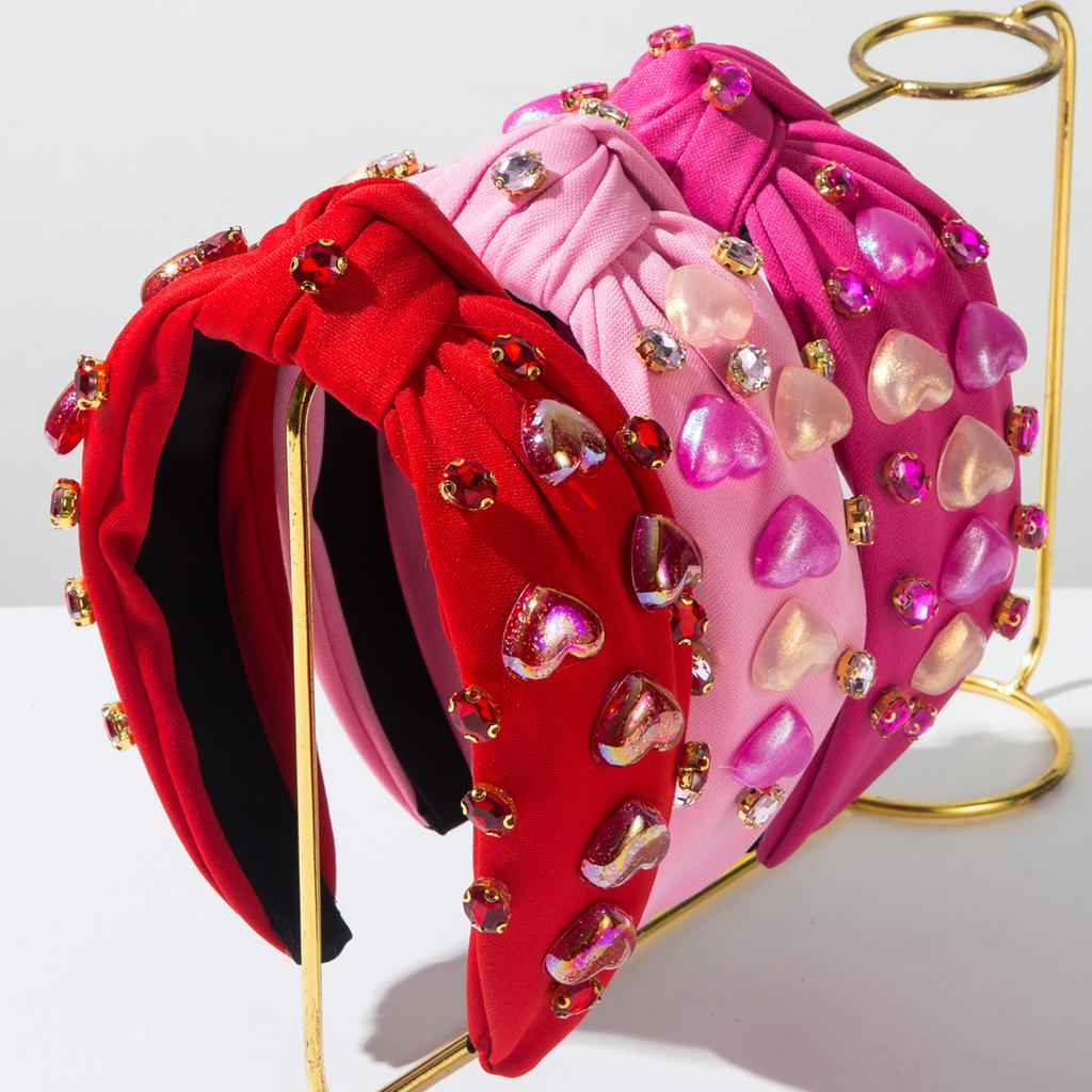 Valentine's Day Love Heart Rhinestone Knot Hairband Headband Adult Hair Accessories Hair Jewley