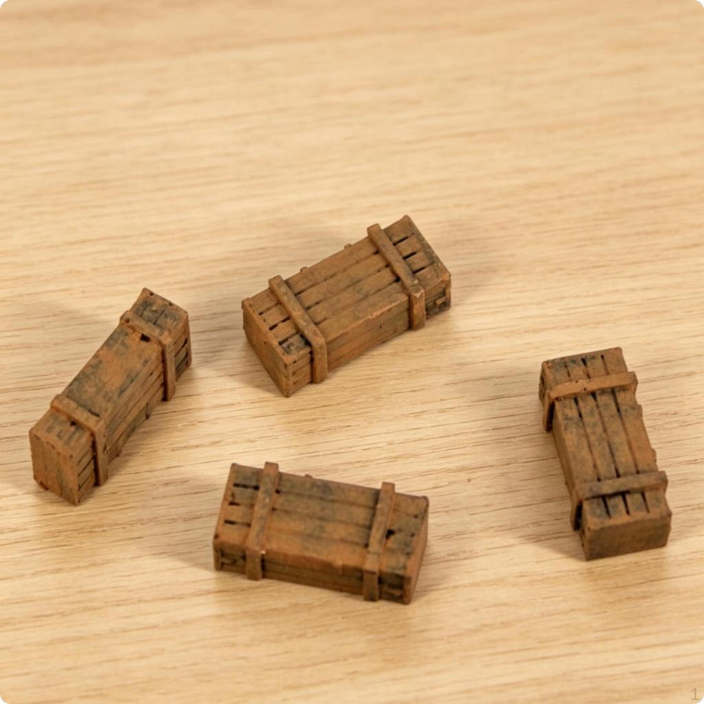 4 Pieces 1:72 Scale Crate PrePainted Mini Wooden 3D Printed Diorama Prop for Model Builders