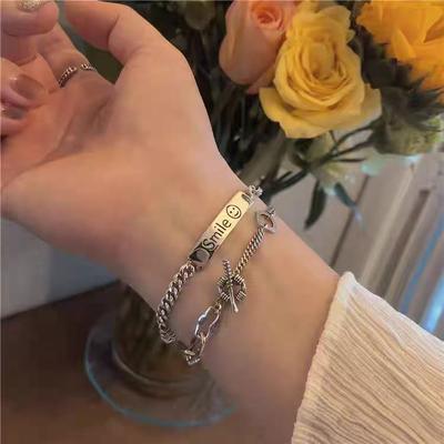 Stylish And Simple Stainless Steel Smiley Face Bracelet Chain Women'S Niche Design Sense High-End Hand Jewelry