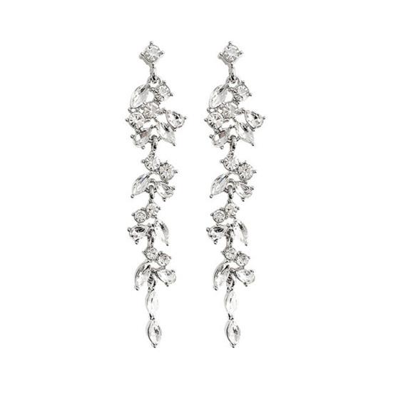1 Pair Long Tassel Earrings Full Rhinestones Pendant Drop Earrings