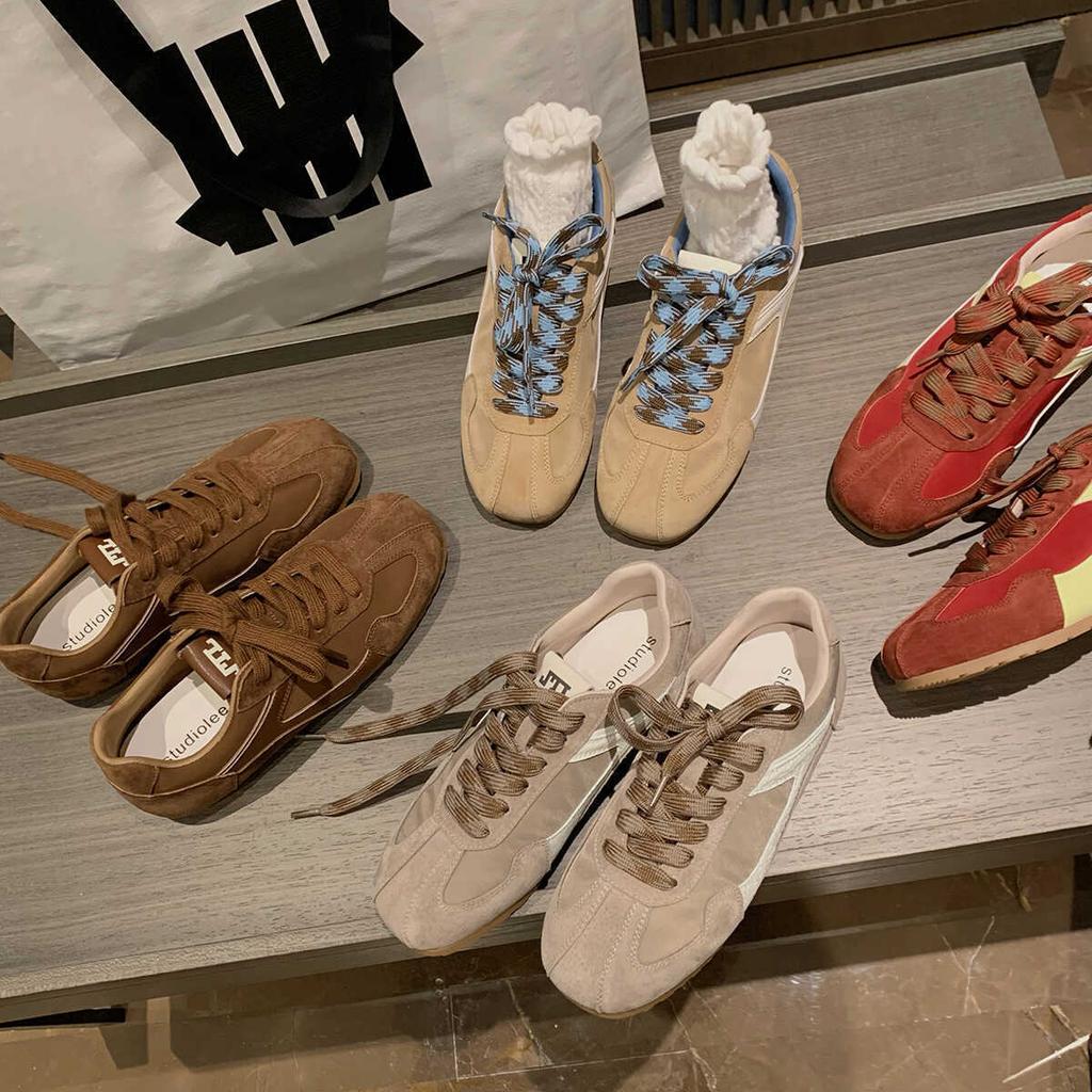 Cowhide Version~ Grape Mother Has the Same Fashionable Retro Contrasting Color Square Round Head Casual Forrest Gump Training Board Shoes Ins Wo