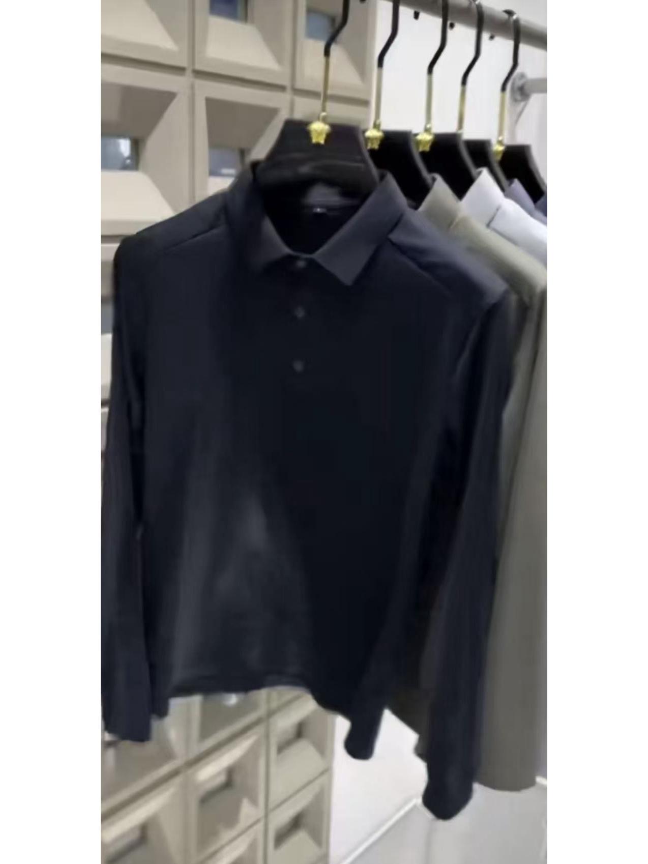 

Мужское поло с длинным рукавом облегающего кроя - Осень/Зима 2025, Деловой кэжуал, Дышащий однотонный цвет с отложным воротником. XL (recommended for 125-140 lbs) чёрный