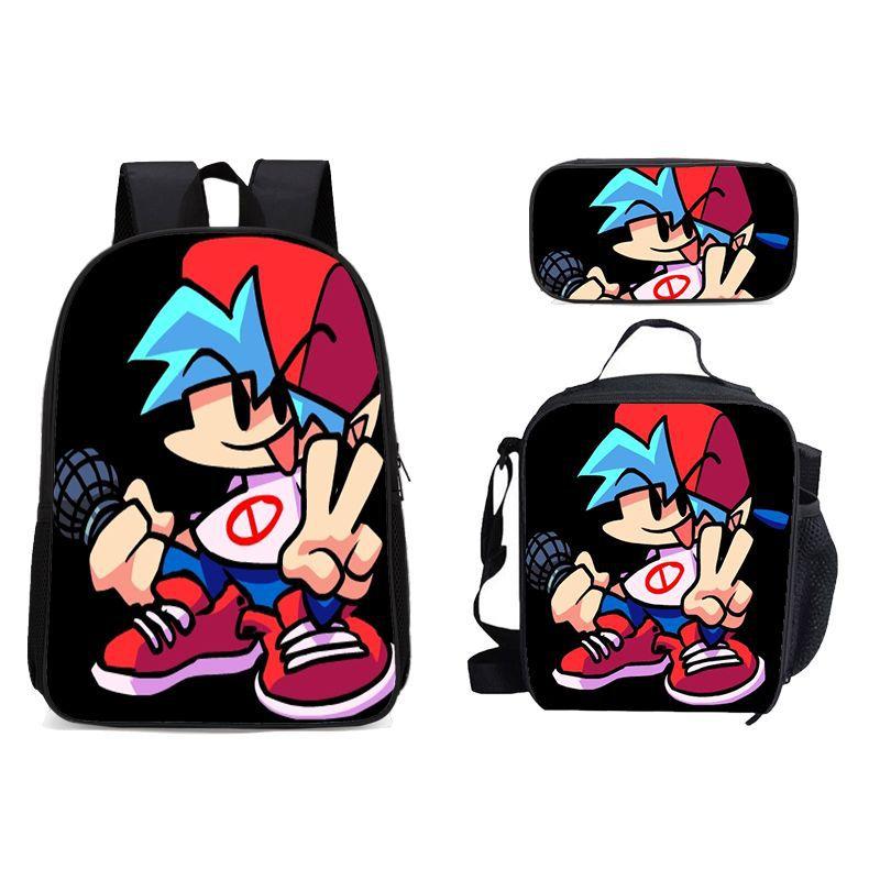 New Friday Night Funkin Backpack Three Piece Set Black Friday Korean Version Student Backpack Ice Pack Pencil Case Dropshipping