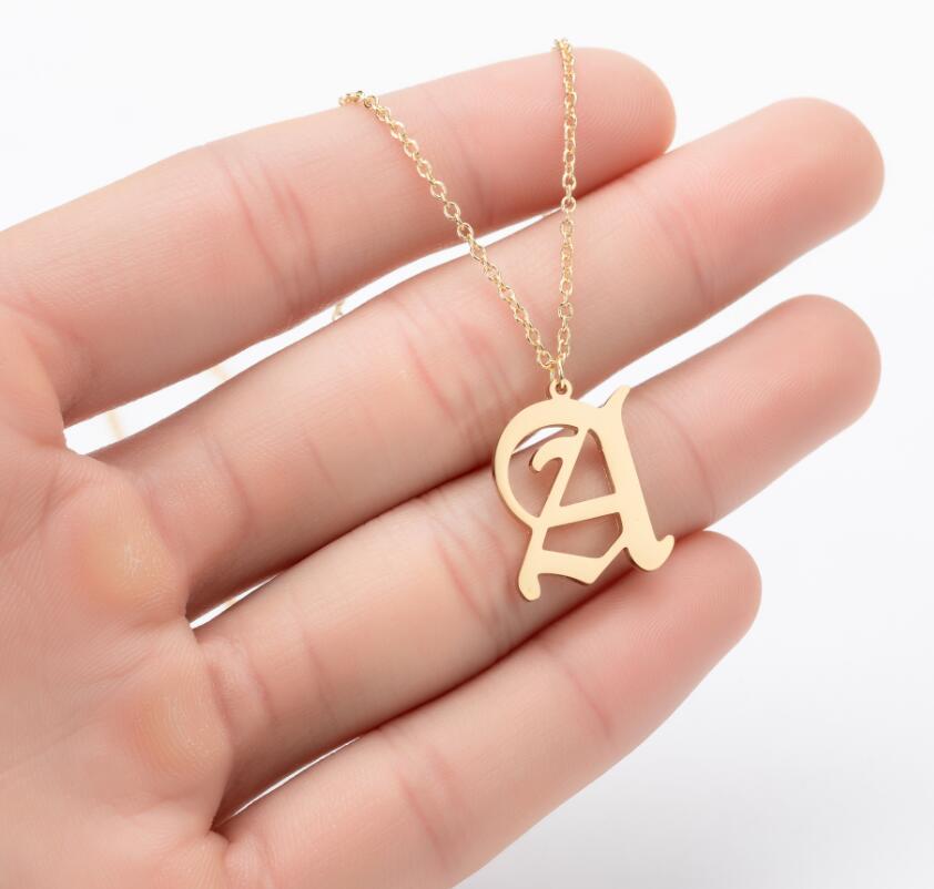 Gothic Old English Initial Necklace Stainless Steel Monogram 26 Letter Alphabet Necklace Jewelry Accessories Collier Femme