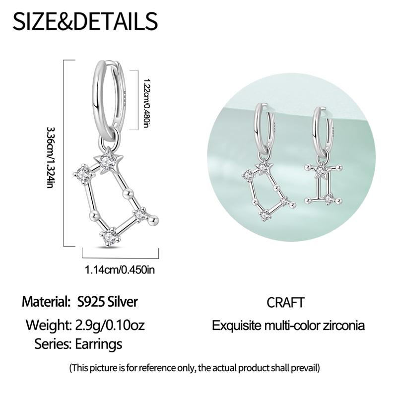 12 Constellation Series Earrings 925 Sterling Silver Women 2025 Zircon Ear Studs Sparkling Pave Hoop Earring Jewelry Gift