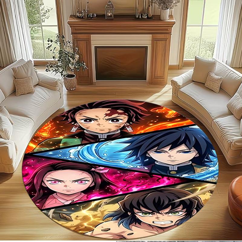 Demon Slayer Print Round Rug, Washable Floor Carpet, For Entryway Dorm Laundry Room Office Study, Home Decor Birthday Christmas Gift